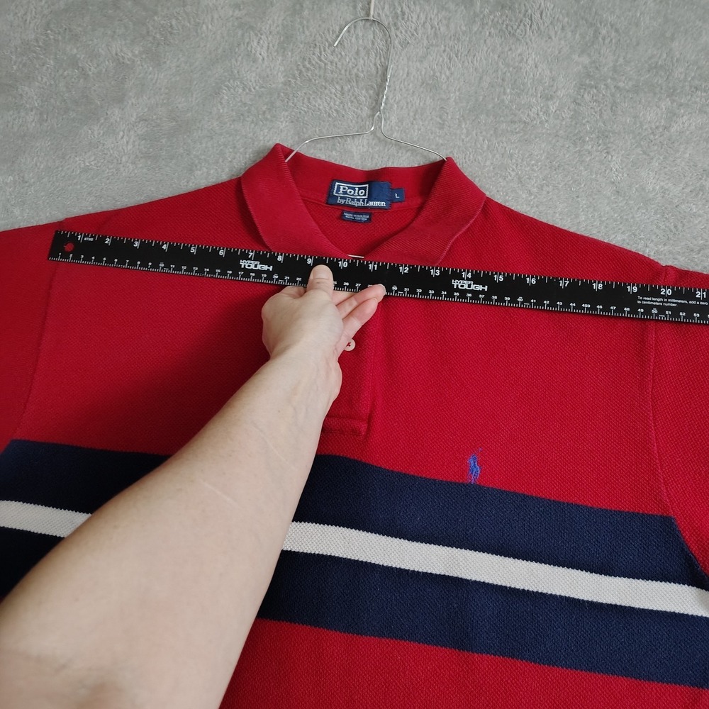 Vtg 90's Polo By Ralph Lauren Striped Terry Cloth Collared Polo Shirt Large - Picture 6 of 10